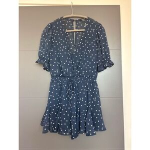 Trixxi Francesca's Navy‎ Blue Polka Dot Short Sleeve Mini romper